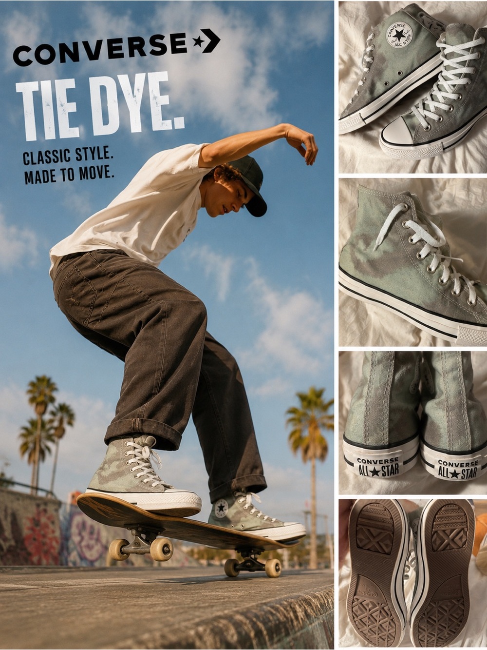 Converse Tie-Dye High Top Sneakers - Sage Gray